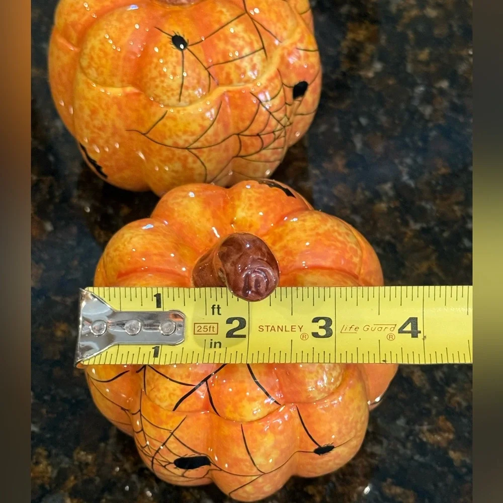 Halloween Orange Pumpkin Ceramic Containers with Lids-Set of 2